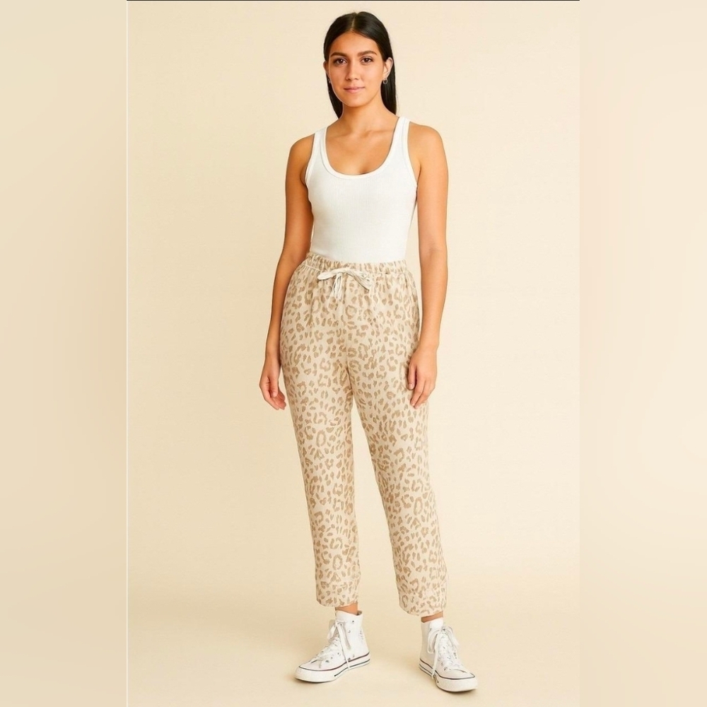 Aerie Tan Leopard Print Cropped Lounge Pants Womens Size Medium